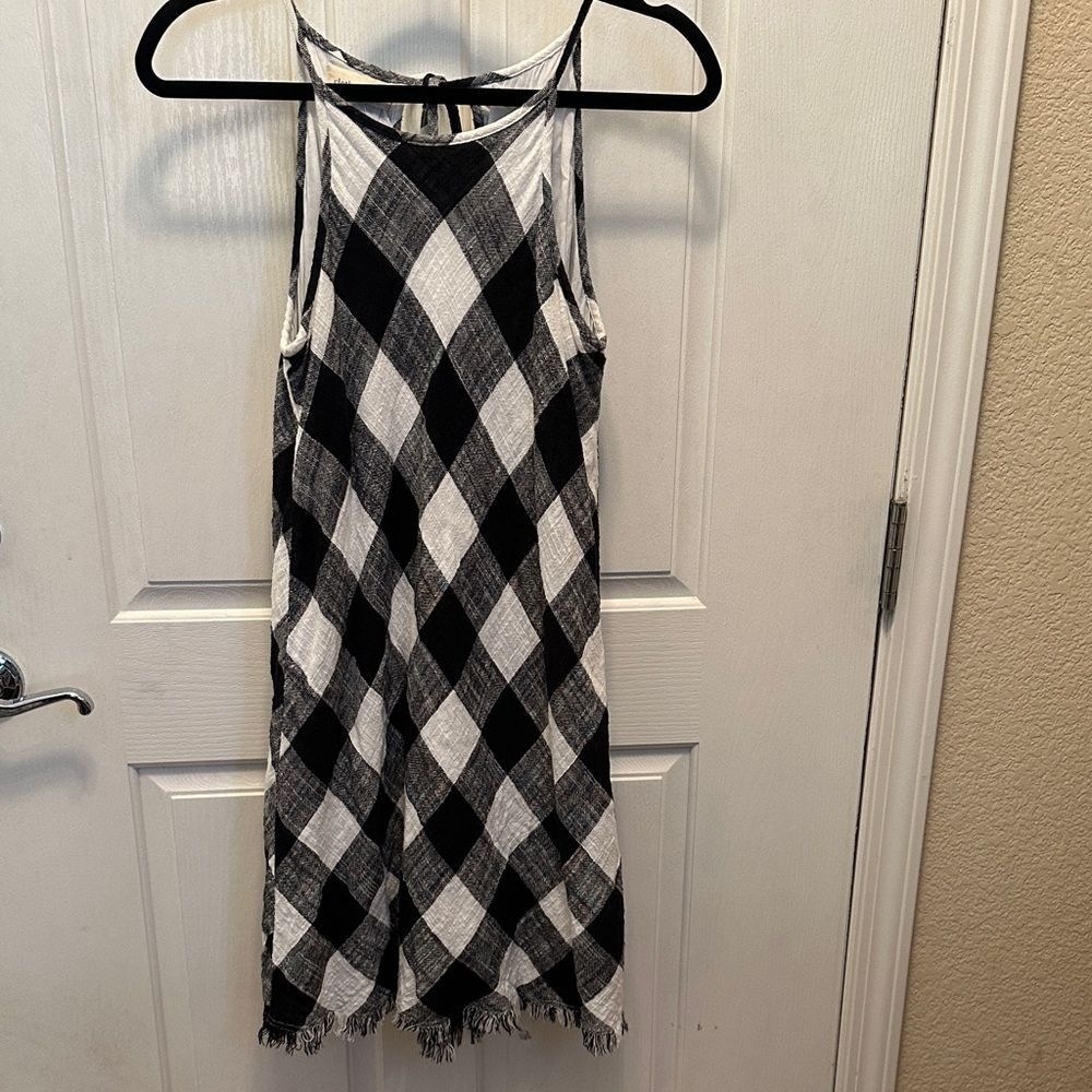 Anthropologie Cloth & Stone Linen Blend Plaid Dress Fits like a S/M Tie back